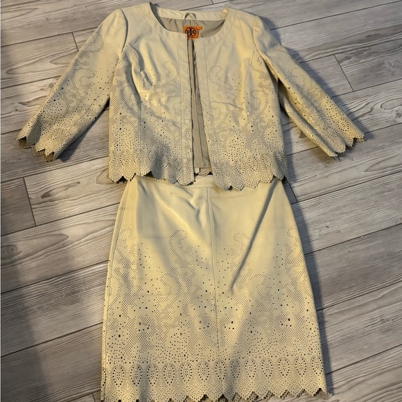 Tory Burch Vegan Leather Pencil Skirt and Jacket with lace like detail - Picture 3 of 8